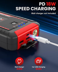 BOOKOO Jump Starter 4500A LED mode highlights power and safety features for night use.