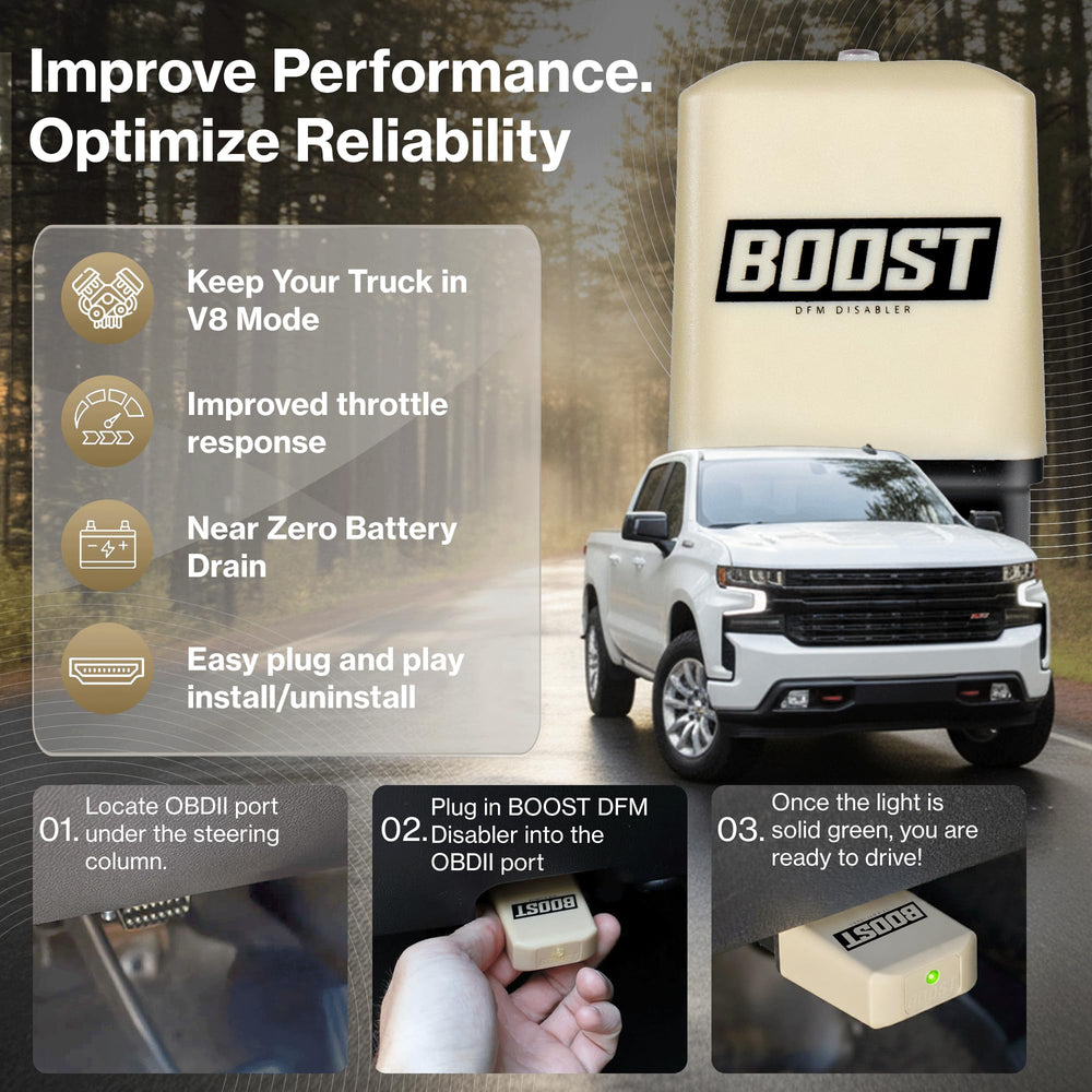 Boost DFM Disabler activation timer indicating quick auto-switch to V8 mode.