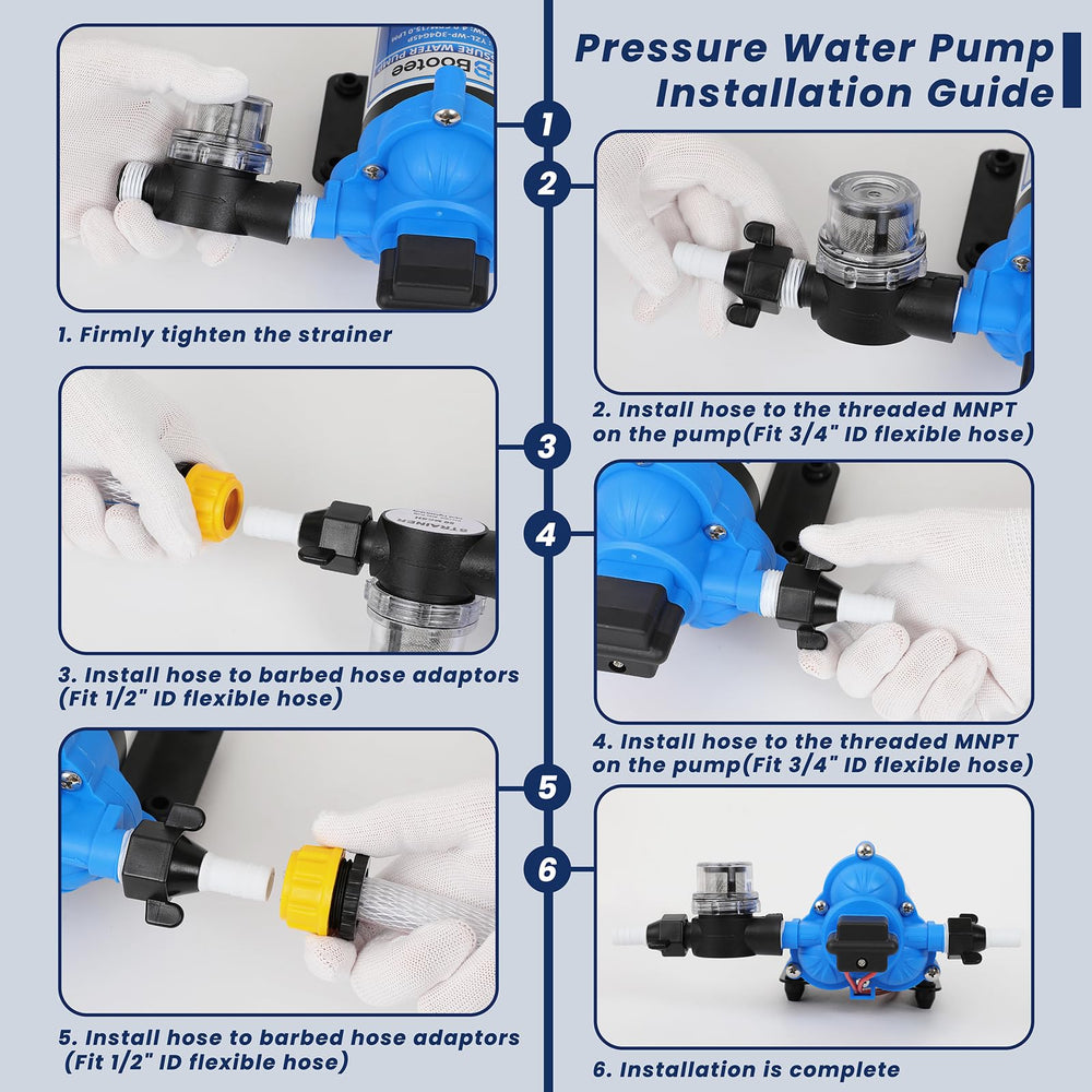 Bootee 12V water pump dry‑run protection feature.
