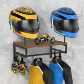 BORISI helmet holder wall mount demonstrates 4-in-1 space-saving design for motorcycle gear.