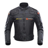BORLENI motorcycle jacket front view showing all-season protection and rugged styling