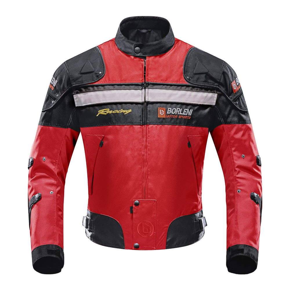 BORLENI motorcycle jacket front view showing windproof protection for all-season riding.