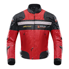 BORLENI motorcycle jacket front view showing windproof protection for all-season riding.