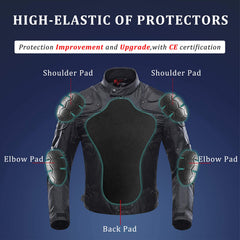 BORLENI motorcycle jacket reflective strip enhances night-time awareness.
