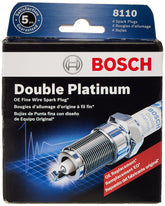 Bosch 8110 spark plug closeup with fine wire platinum core enhancing ignitability