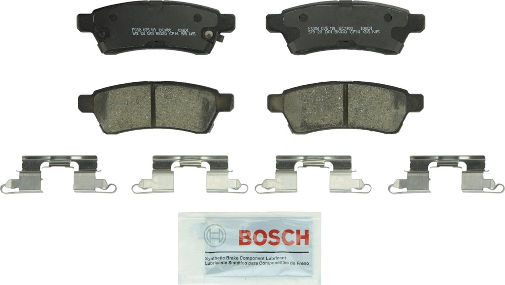 Bosch BC1100 QuietCast rear brake pad with ceramic friction for quiet stopping.