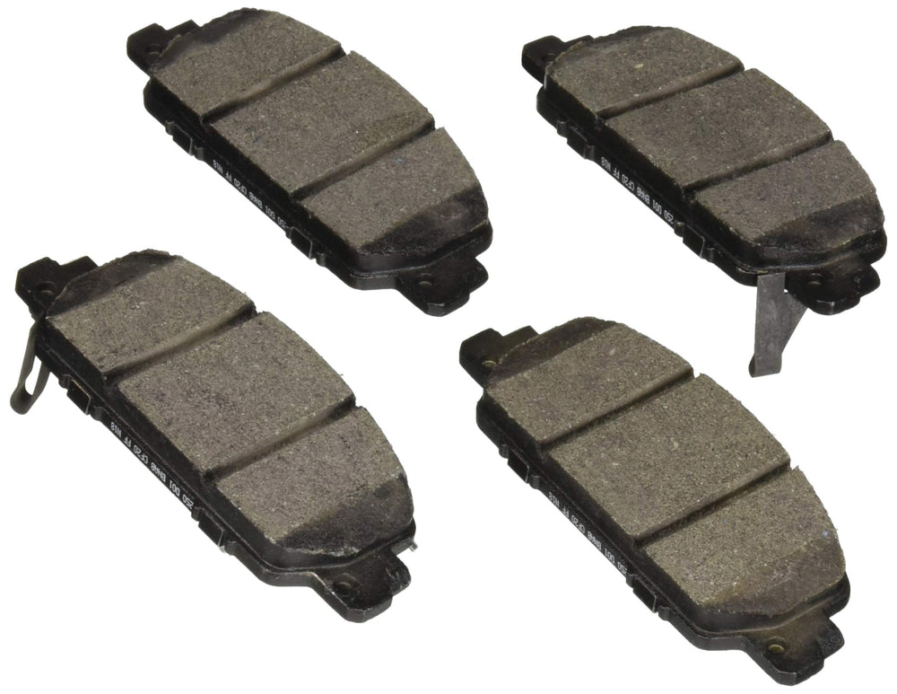 Bosch BE1654H blue ceramic brake pads front view with hardware for quiet stops