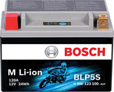 Bosch BLP5S battery top view, highlighting compact, lightweight power for powersports.