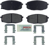 Bosch BE1397H blue ceramic brake pads front view with hardware for quiet stops