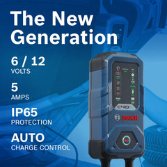 Bosch C40-Li safety protections guard against reverse polarity and short circuits.