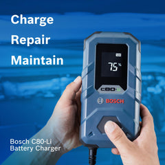 Bosch C80-Li smart maintenance mode keeps batteries ready between trips.