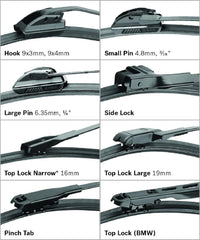 Bosch graphite-treated wiping edge reduces friction for quiet wiping.