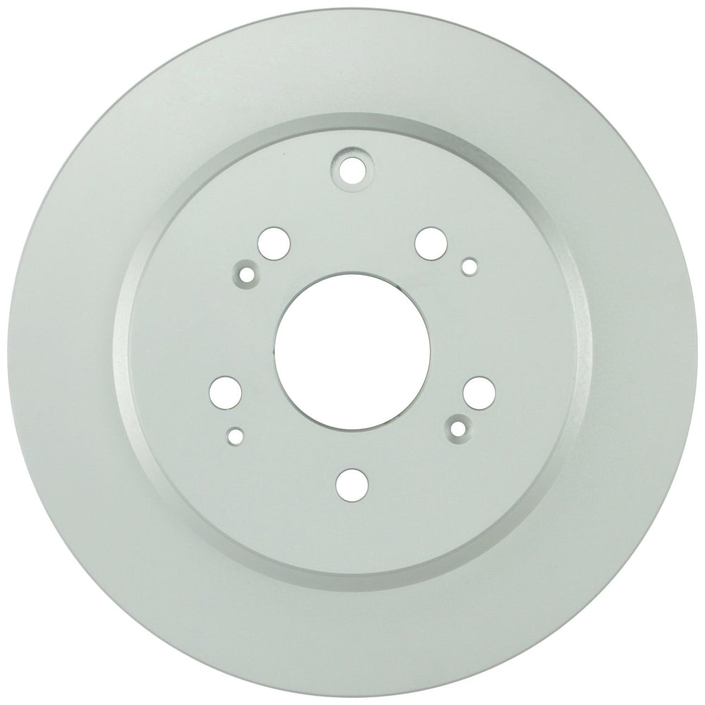Bosch QuietCast rear rotor close-up reveals corrosion-protective coating for extended life.
