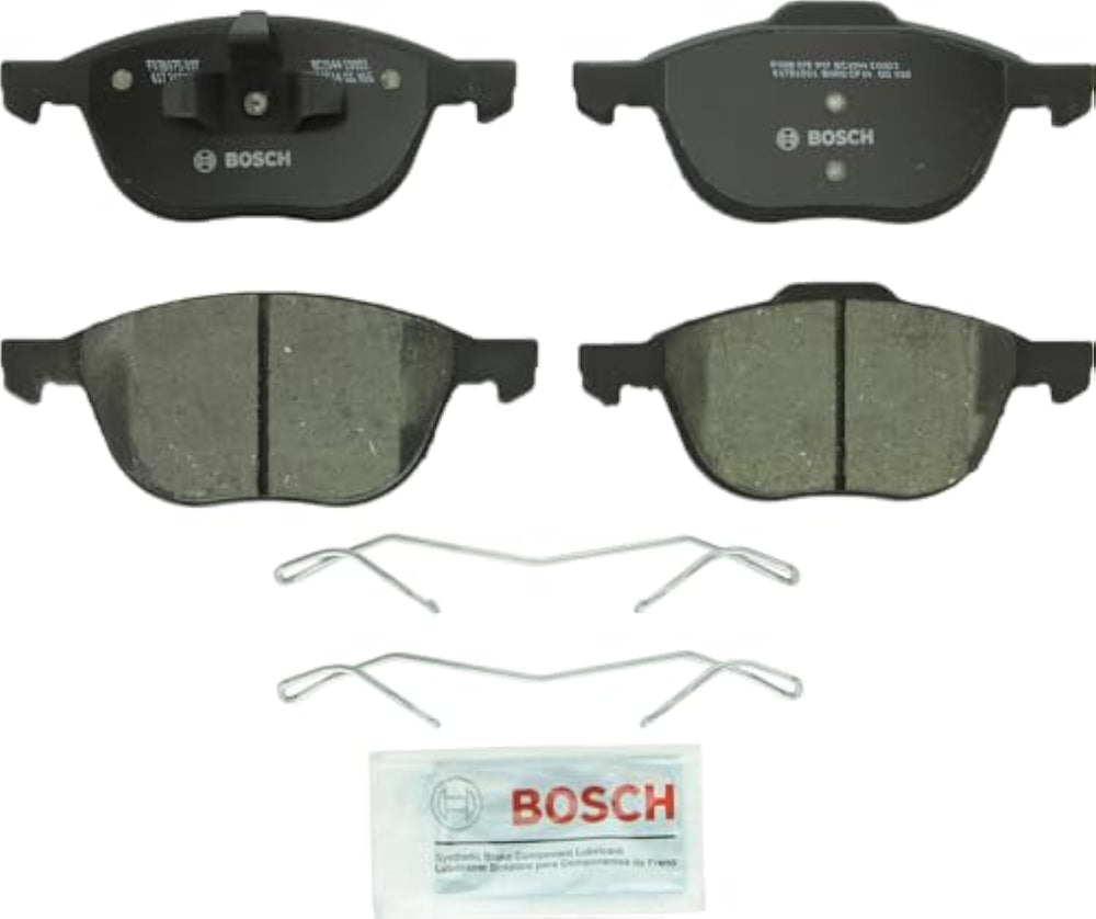 Bosch QuietCast front brake pad set with ceramic friction for quiet, reliable stopping.