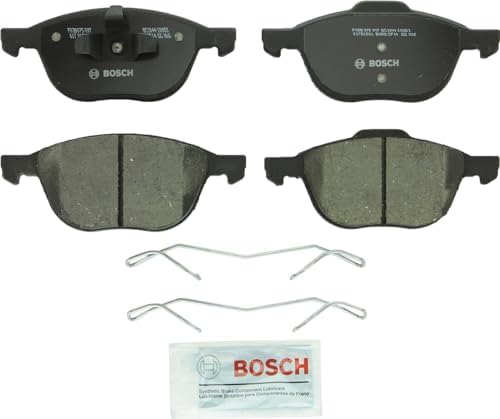 Bosch QuietCast front ceramic friction material detail for low dust and smooth braking.