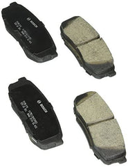 Bosch QuietCast rear brake pad packaging highlighting ceramic friction and long-lasting backing.