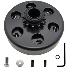 BOSRUIDA 12-tooth centrifugal clutch close-up shows robust steel build for go-karts.