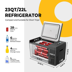BougeRV CR22 in a vehicle setup, showcasing 12/24V DC compatibility for trips