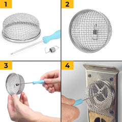 BougeRV vent screen mounted on a vent opening with six springs for secure fit.