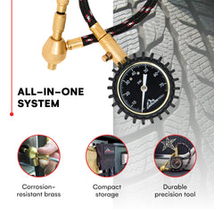 Boulder Tools built-in bourdon gauge enables on-the-fly tire pressure checks.