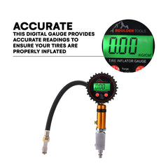 Boulder Tools heavy-duty rubber hose highlights durable construction.