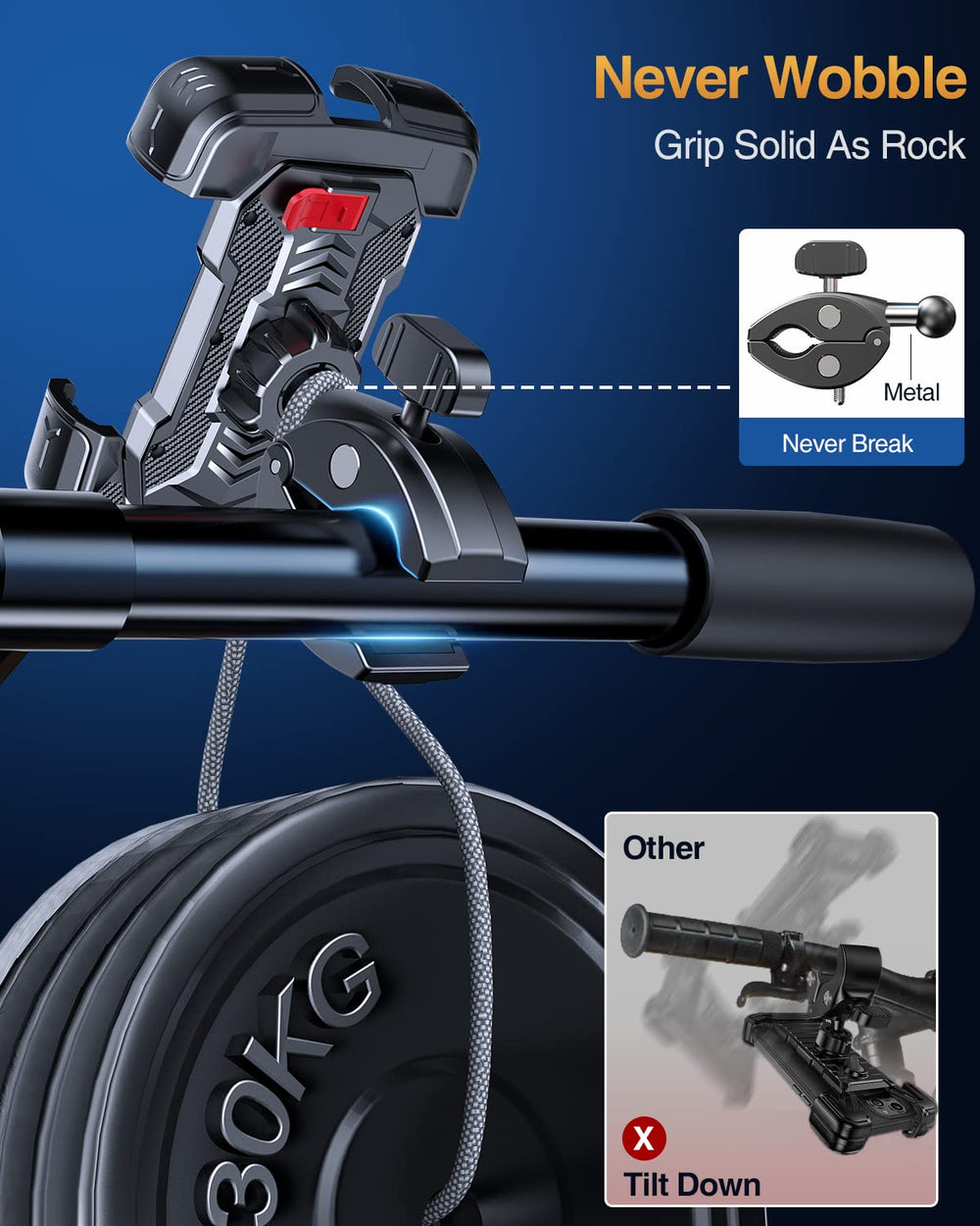 Bovemanx aluminum ball-joint clamping for durable road use.