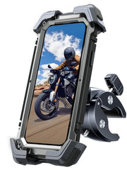 Bovemanx motorcycle phone mount with 360-degree rotation for versatile viewing.