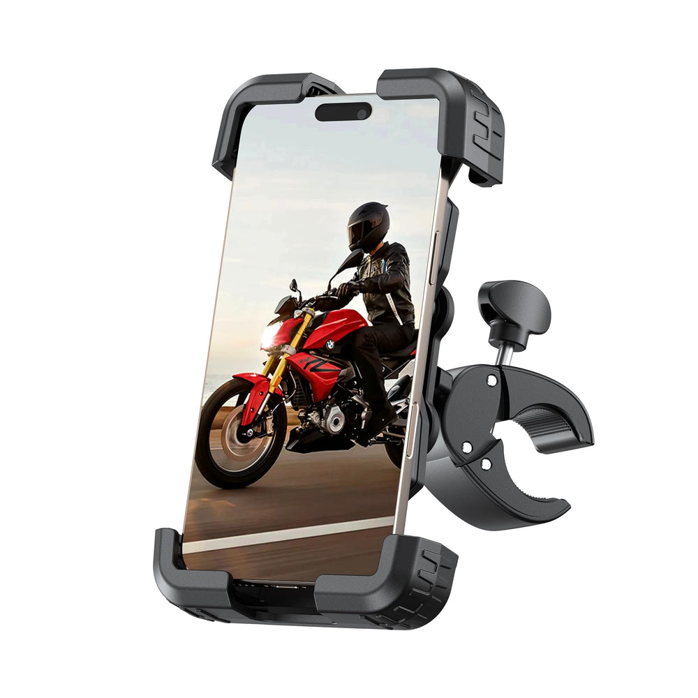 Bovemanx motorcycle phone mount demonstrates dual anti-shake design for stable footage