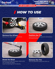 Packaging image showing Bovkad 32in tire hammer and included accessories.