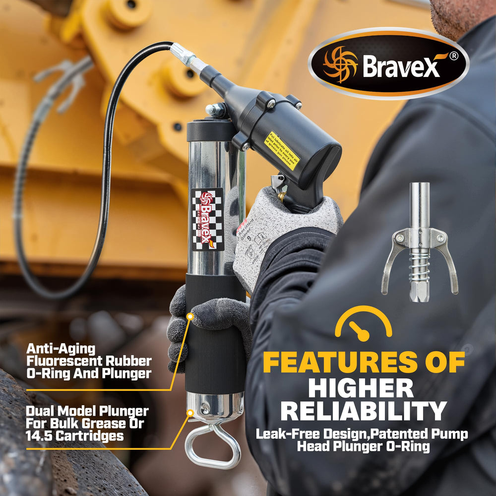 Bravex 18-inch flex hose with spring guard for flexible reach.
