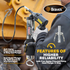 Bravex high-pressure 6000 psi grease gun for heavy-duty jobs