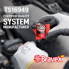 Bravex coil-pack packaging highlighting warranty and performance.