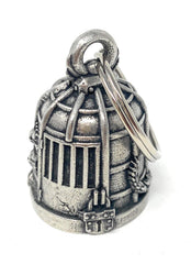 Bravo Bells close-up of lead-free pewter craftsmanship and sturdy nickel-plated split ring.