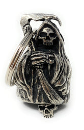Bravo Bells Grim Reaper Bell front view, USA-made pewter charm for safer rides.