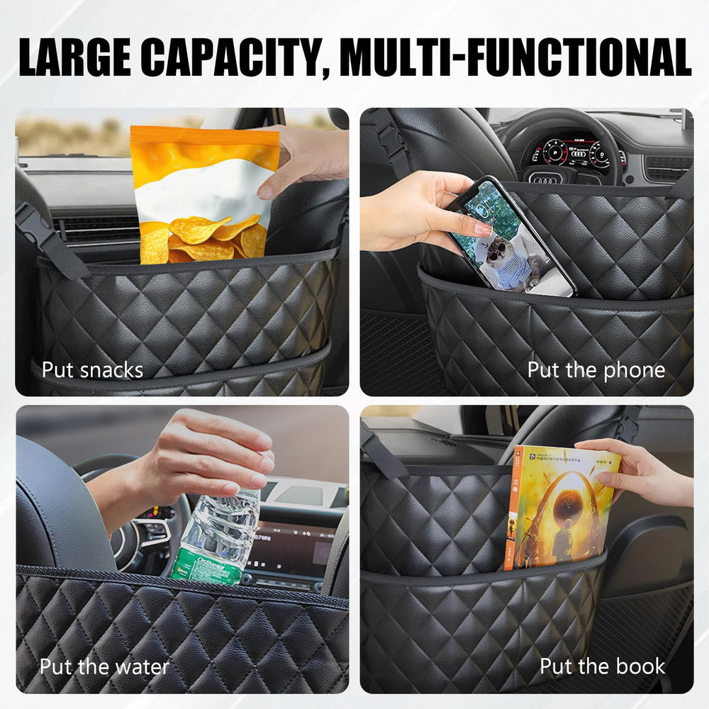 Braxan universal-fit car purse holder mounted inside vehicle improves organization during commutes