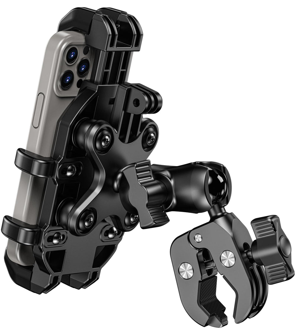 BRCOVAN motorcycle phone mount clip secures device on handlebars for steady riding