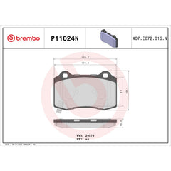 Brembo P11024N rear pad set compatibility label for vehicle reference