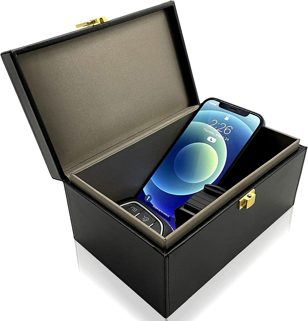 Briidea Faraday Box front view with stylish PU leather exterior for key protection.