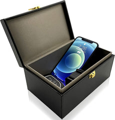 Briidea Faraday Box front view with stylish PU leather exterior for key protection.