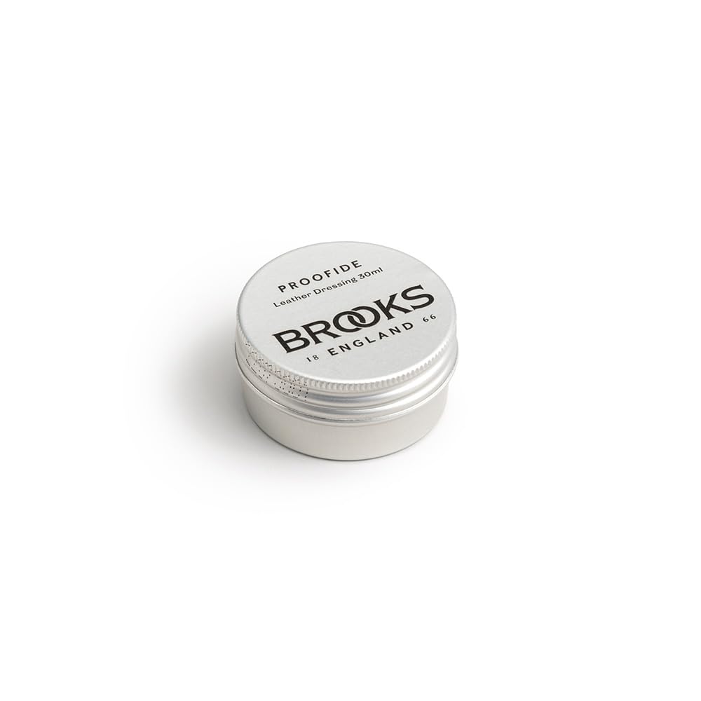 Brooks Proofide saddle care cream tin for leather conditioning and moisture protection.