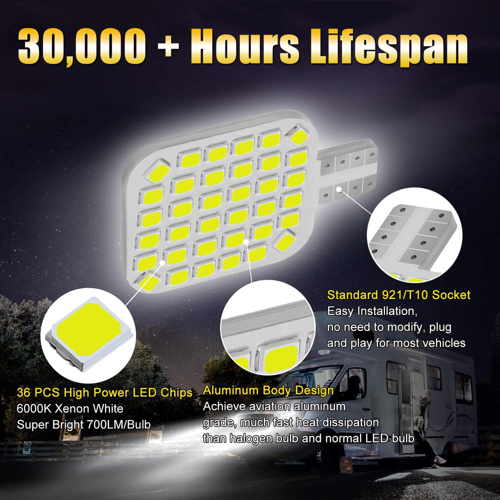 BRISHINE interior LED bulbs illuminate RV cabin with even light output.