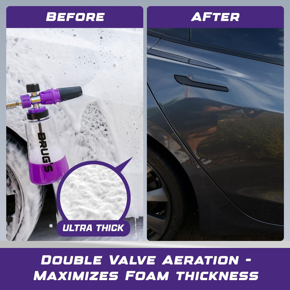 Brug's Pro Foam Cannon Clear Edition V2 1/4-inch quick connector enables seamless wash transitions.