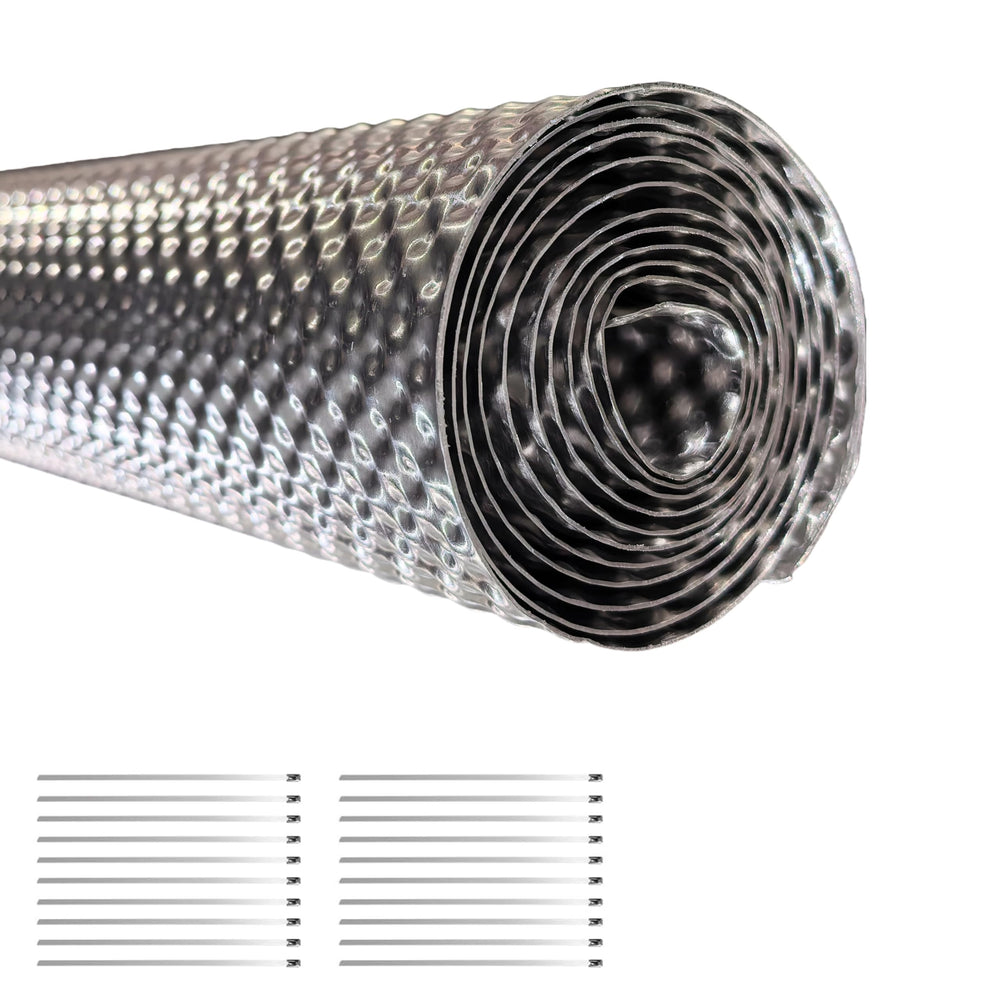 BSTFLEX Exhaust Heat Shield showcases embossed aluminum texture for durable heat protection around exhaust components
