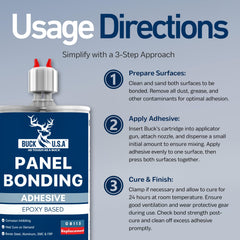 Buck Panel Bonding Adhesive seals door skins and quarter panels for durable repairs.