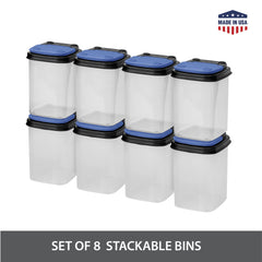 Buddeez blue snap-lid bin showing secure closure and easy handling