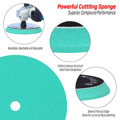 BUFFING HERO 3-piece pads with hook-and-loop secure attachment.