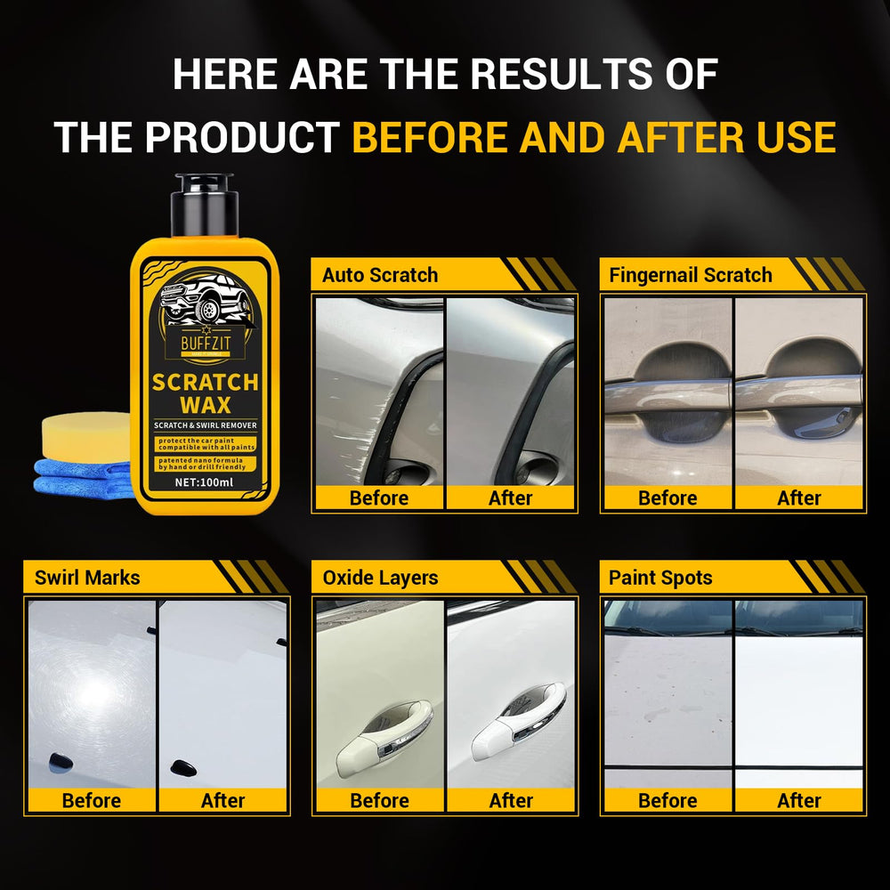BUFFZIT scratch remover restores vehicle finish with renewed look.
