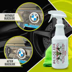 BugSlide microfiber towel ready to wipe away grime after spray.