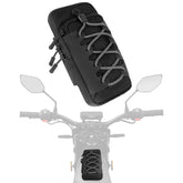 Buhobha front frame bag on Surron for secure front storage during rides.