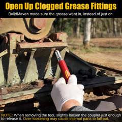 BuildMaven grease-fitting-cleaning-tool-red-side-view demonstrates a compact design for tough workshop use.